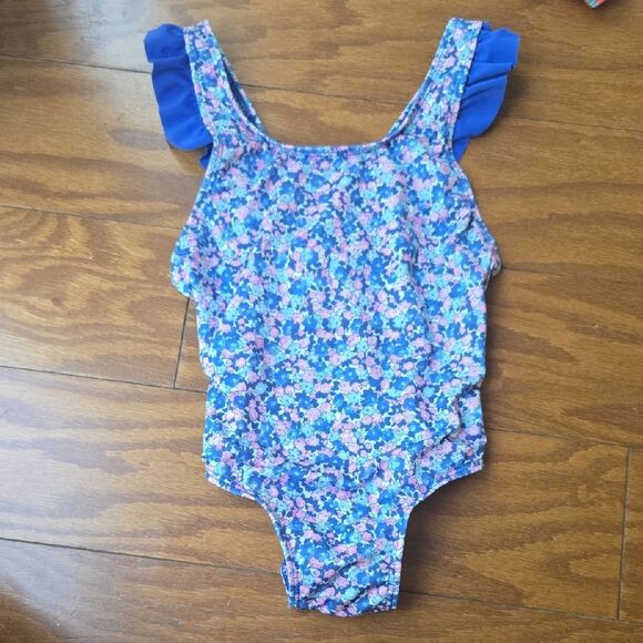 Floral Blue Ruffle Swimsuit - Picture 1 of 6